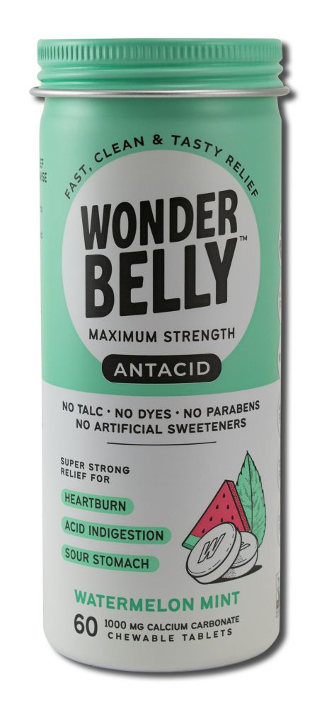 Wonder Belly Antacid Watermelon Mint 1000 mg Canister Chewable 60 ct Tablet 4 ct Caddy