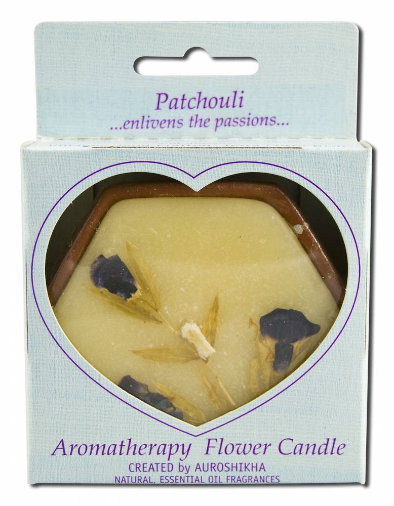 Auroshikha Hexagon Terra Cotta (3 in x 1 in) Flower Candles Patchouli
