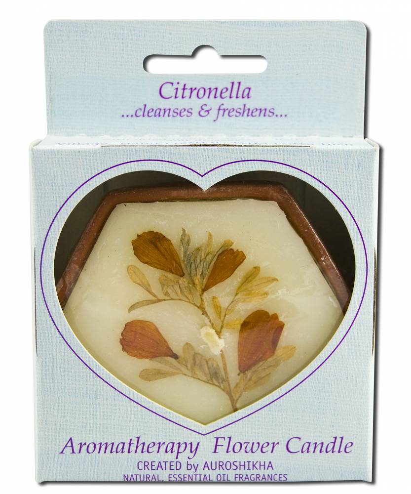 Auroshikha Hexagon Terra Cotta (3 in x 1 in) Flower Candles Citronella