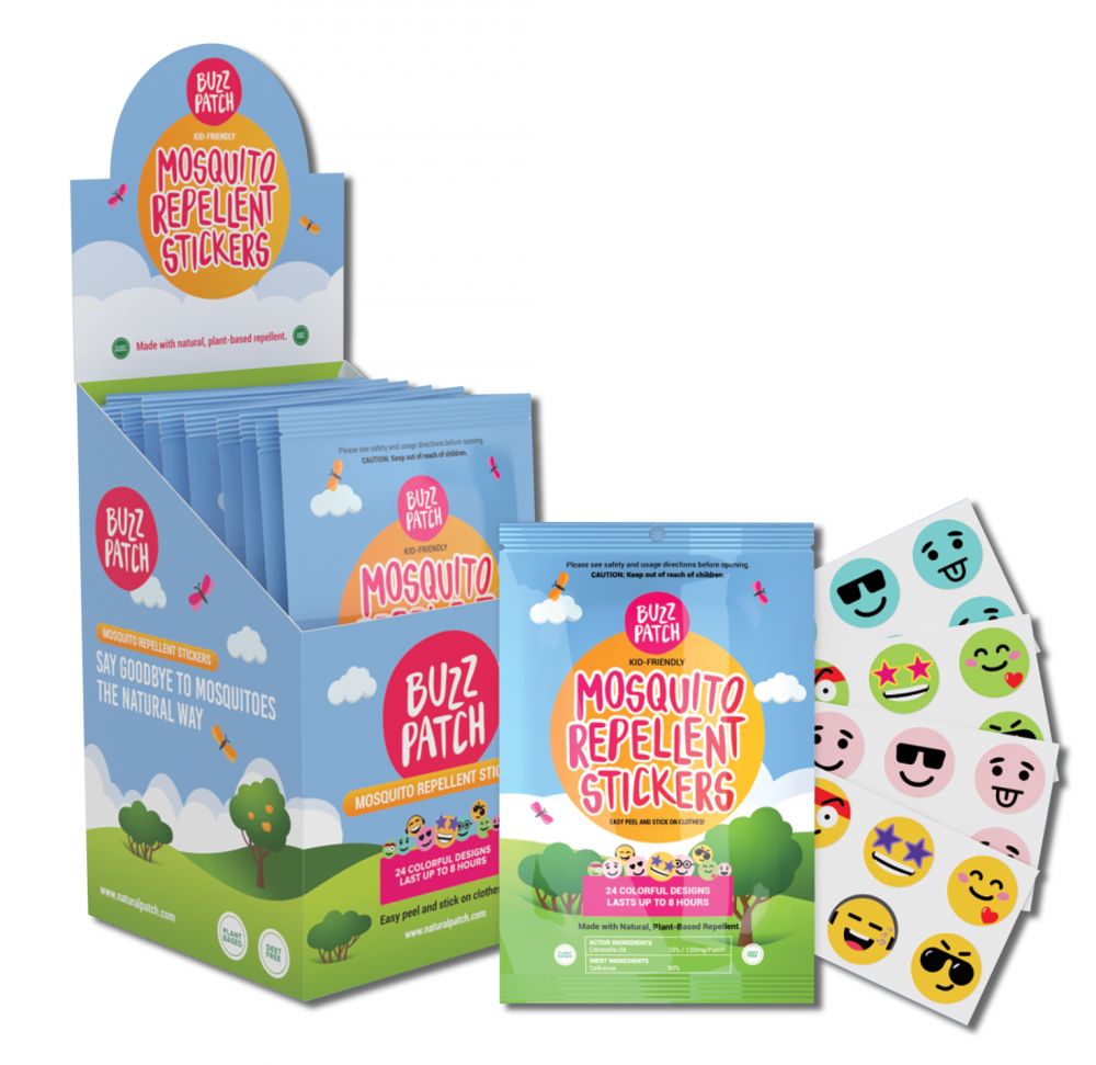 Natural Patch Outdoor Protection Buzz Patch Mosquito Repellent Stickers for Clothing 24 ct 30 pc POP