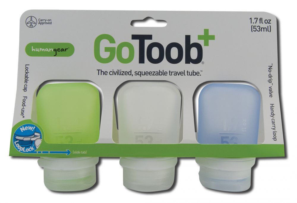 Humangear go Toob+ 3 pk Small 1.7 oz Clear/Green/Blue