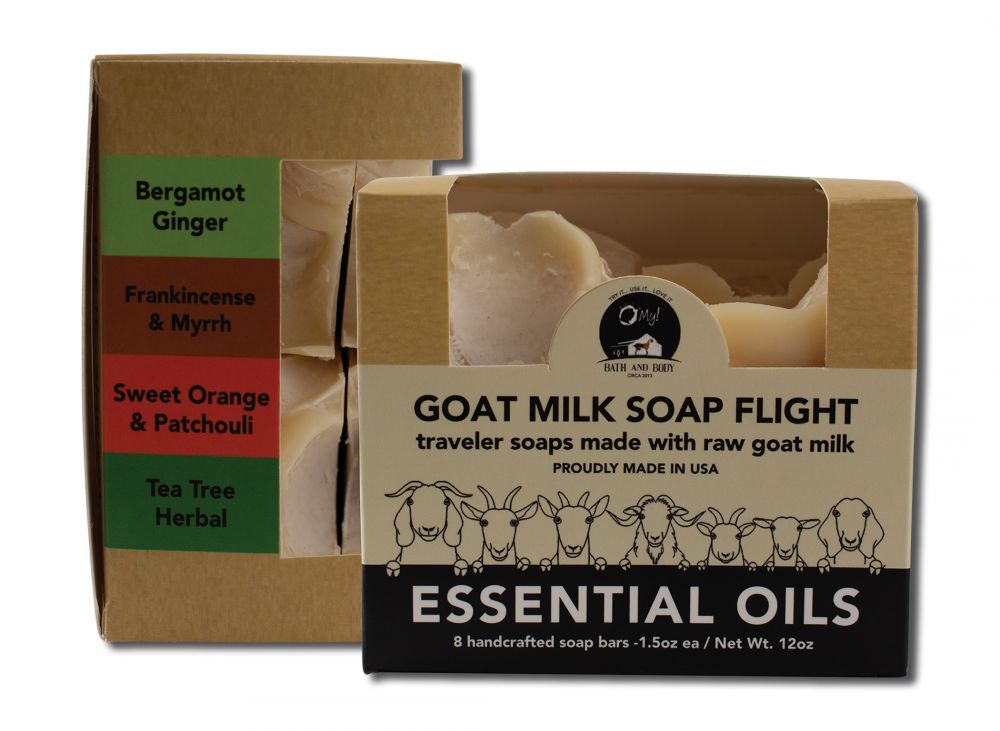 O MY! BATH AND BODY O MY! GOAT MILK TRAVELER SOAP FLIGHT Traveler Soap Flight 1.5 oz Essential Oils 8 pc