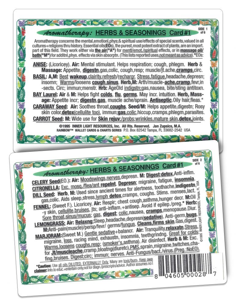 Inner Light Resources Aromatherapy Wallet Cards Aroma Herbs/Seasonings #1