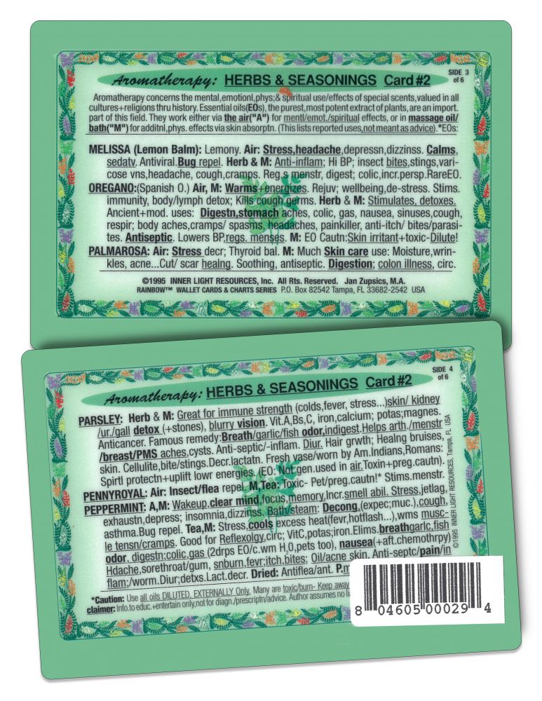 Inner Light Resources Aromatherapy Wallet Cards Aroma Herbs/Seasonings #2