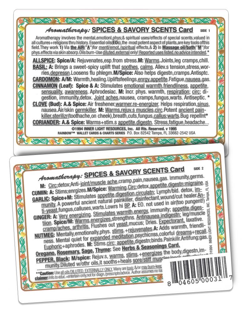 Inner Light Resources Aromatherapy Wallet Cards Aroma Spices/Savory Scents