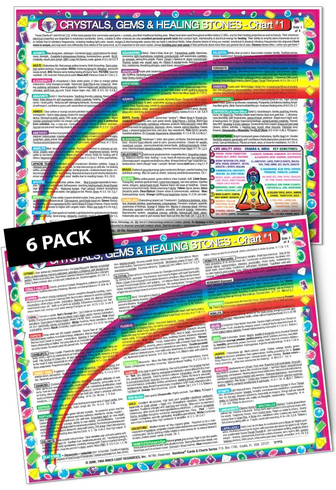 Inner Light Resources Original Laminated Charts Crystals,Gems,Healing Stones #1 6 pc