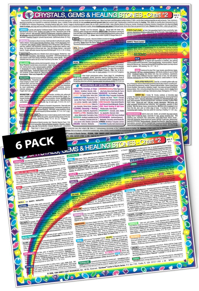 Inner Light Resources Original Laminated Charts Crystals, Gems, Healing Stones #2 6 Packs