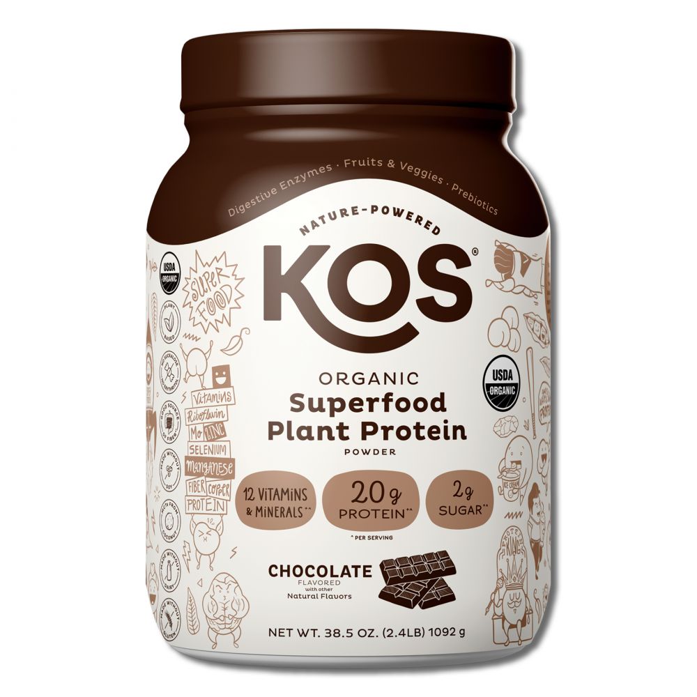 Kos Nutritionals Organic Plant Based Protein Powder Chocolate 28 Serving Jar