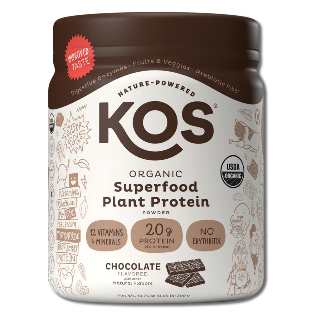 Kos Nutritionals Organic Plant Based Protein Powder Chocolate 10 Serving Jar