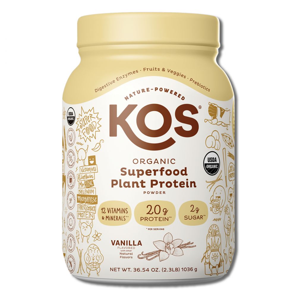 Kos Nutritionals Organic Plant Based Protein Powder Vanilla 28 Serving Jar