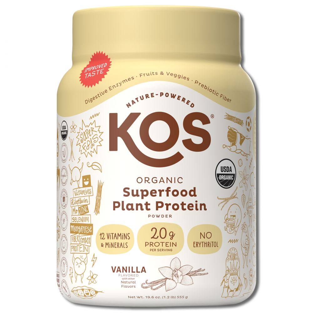 Kos Nutritionals Organic Plant Based Protein Powder Vanilla 15 Serving Jar