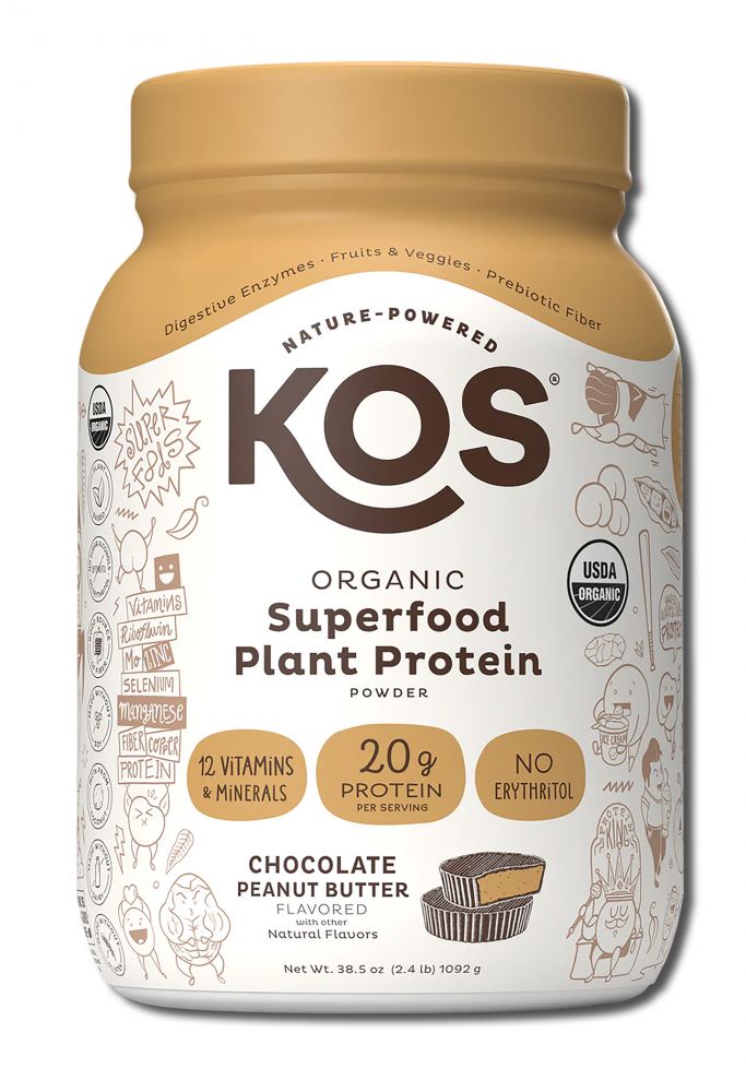 Kos Nutritionals Organic Plant Based Protein Powder Chocolate Peanut Butter 28 Serving Jar