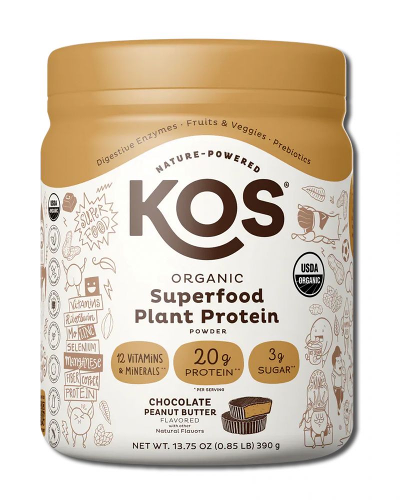 Kos Nutritionals Organic Plant Based Protein Powder Chocolate Peanut Butter 10 Serving Jar
