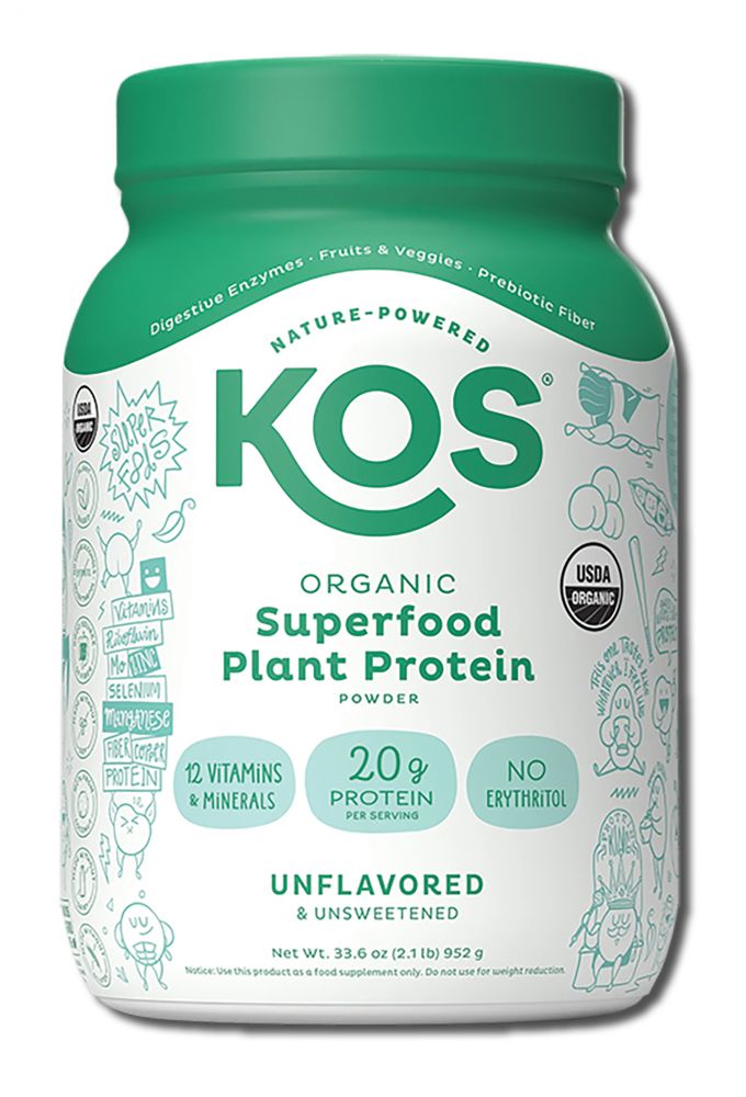 Kos Nutritionals Organic Plant Based Protein Powder Unflavored & Unsweetened 28 Serving Jar