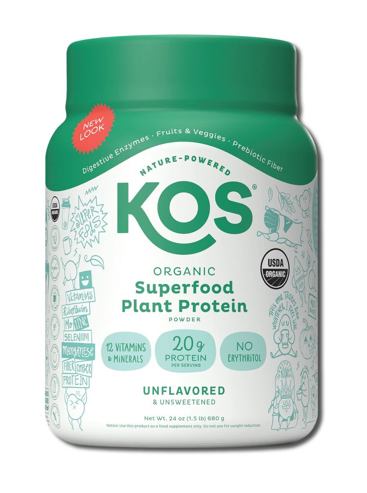 Kos Nutritionals Organic Plant Based Protein Powder Unflavored & Unsweetened 20 Serving Jar