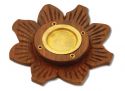 Prabhujis Gifts Incense Burners Wooden Round Plate Lotus 4"